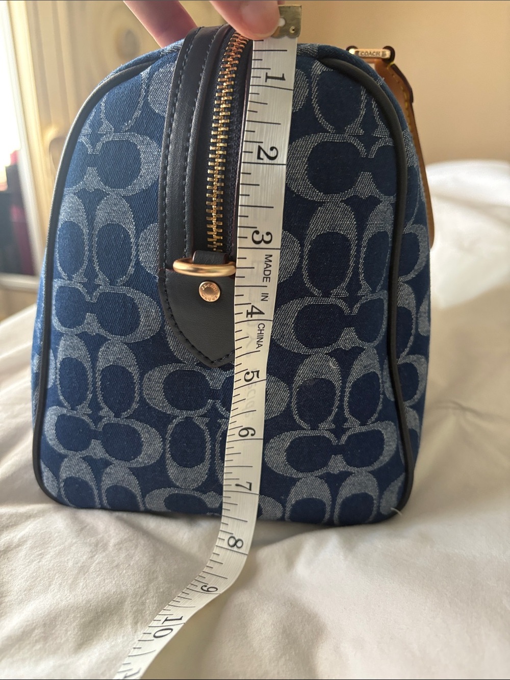 Coach Blue Signature Dome Satchel with Tan Leather Trim - Picture 10 of 11